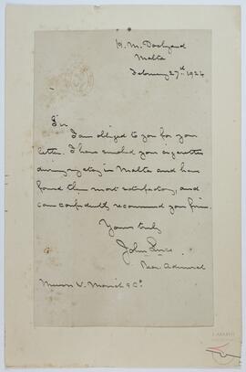 Testimonial letter from Rear Admiral John Luce, CB.