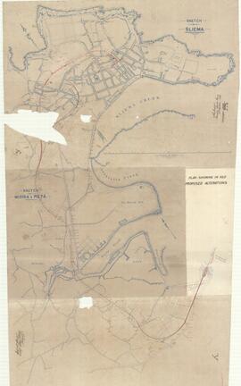 Plan showing in red t he porposed alterations in the line between Sliema, Msida and Pieta.