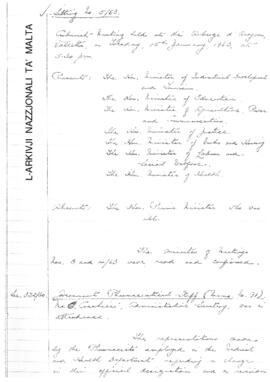 Minutes of Cabinet Meeting held on 15 January 1963