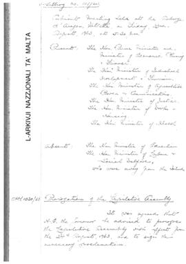 Minutes of Cabinet Meeting held on 23 August 1963