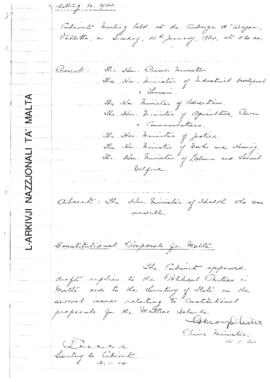 Minutes of Cabinet Meeting held on 14 January 1964