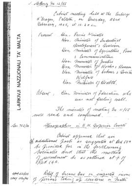 Minutes of Cabinet Meeting held on 23 February 1965