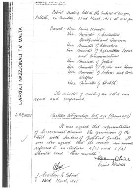 Minutes of Cabinet Meeting held on 22 March 1965