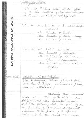 Minutes of Cabinet Meeting held on 9 July 1965