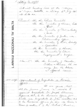 Minutes of Cabinet Meeting held on 5 July 1968