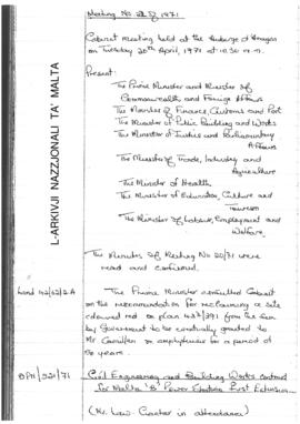 Minutes of Cabinet Meeting held on 20 April 1971