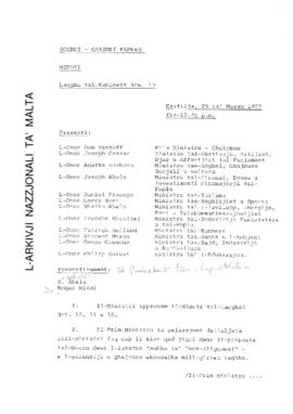 Minutes of Cabinet Meeting held on 25 March 1977