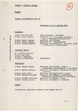 Minutes of Cabinet Meeting held on 27 August 1980