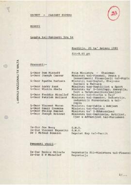 Minutes of Cabinet Meeting held on 25 August 1981