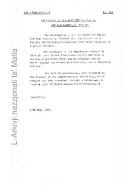 Bill to amend the Public Holidays Ordinance, Chapter 55 to abolish the Sovreign's birthday for being observed as a public holiday