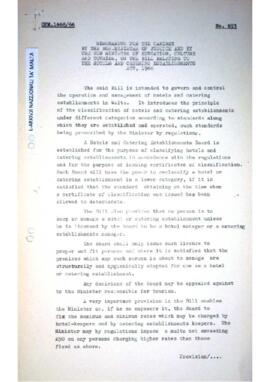 Bill relating to the Hotels and Catering Establishments Act, 1966