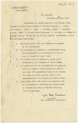 Permit issued to British Motor Company to erect bus ticket booths in various locations