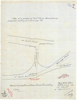 Plan of portion of Via Casal Curmi in Marsa showng proposed shifting of a tramway pole.