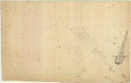 Plan and section of a structure with detailed measurments. (refer 122 in pencil-